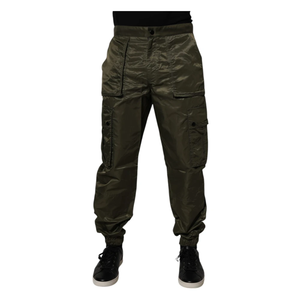 Dolce & Gabbana Men's Green Straight Trousers, M, Dark Nylon Cargo Trousers