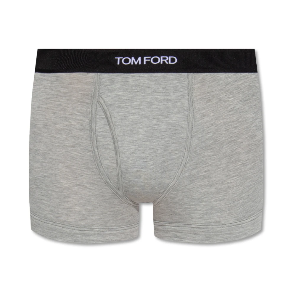Tom Ford Herr Grå Underkläder S, Bomull, Logo Jacquard Boxer Briefs