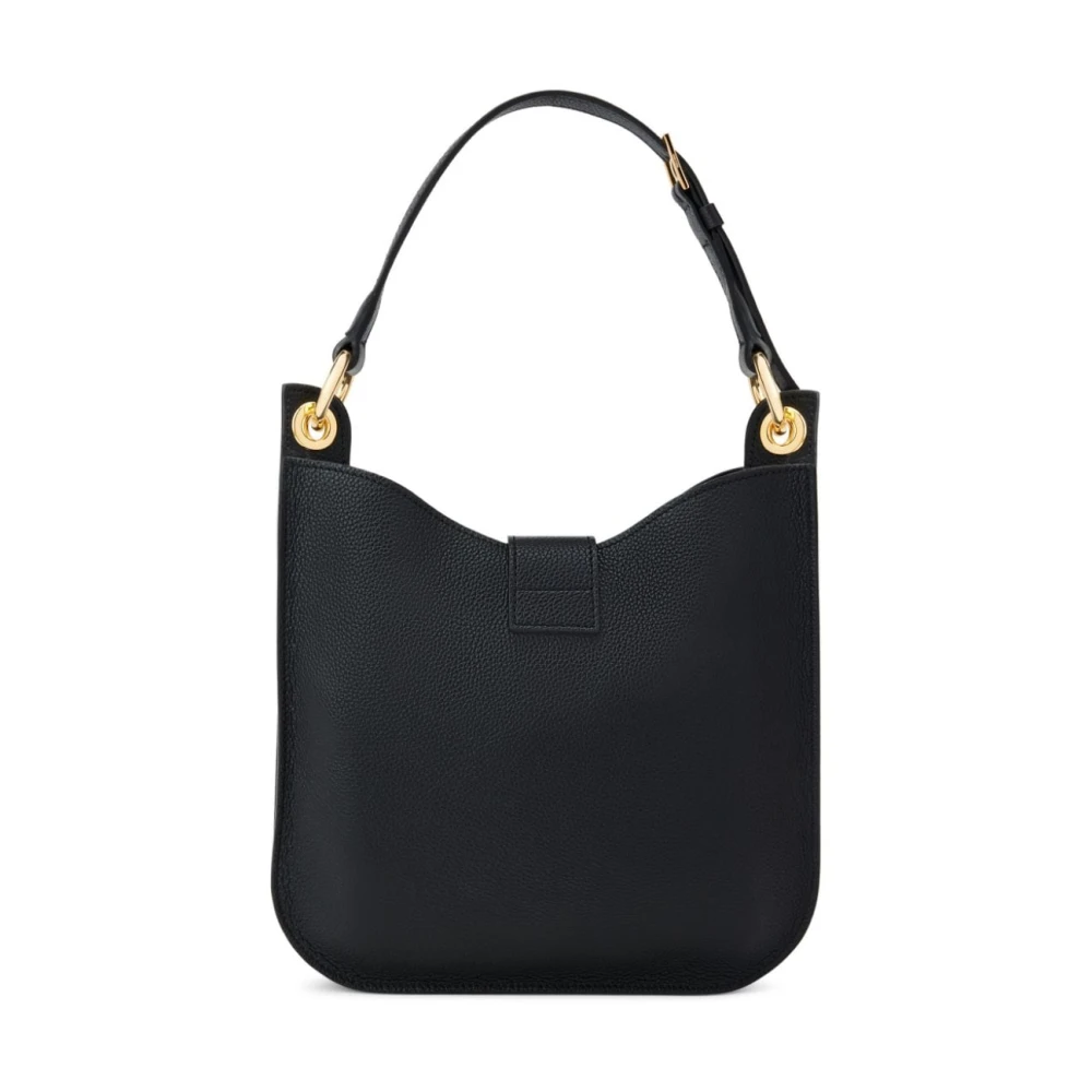 Tom Ford Zwarte Gehamerde Leren Schoudertas met Gouden Hardware Black Dames