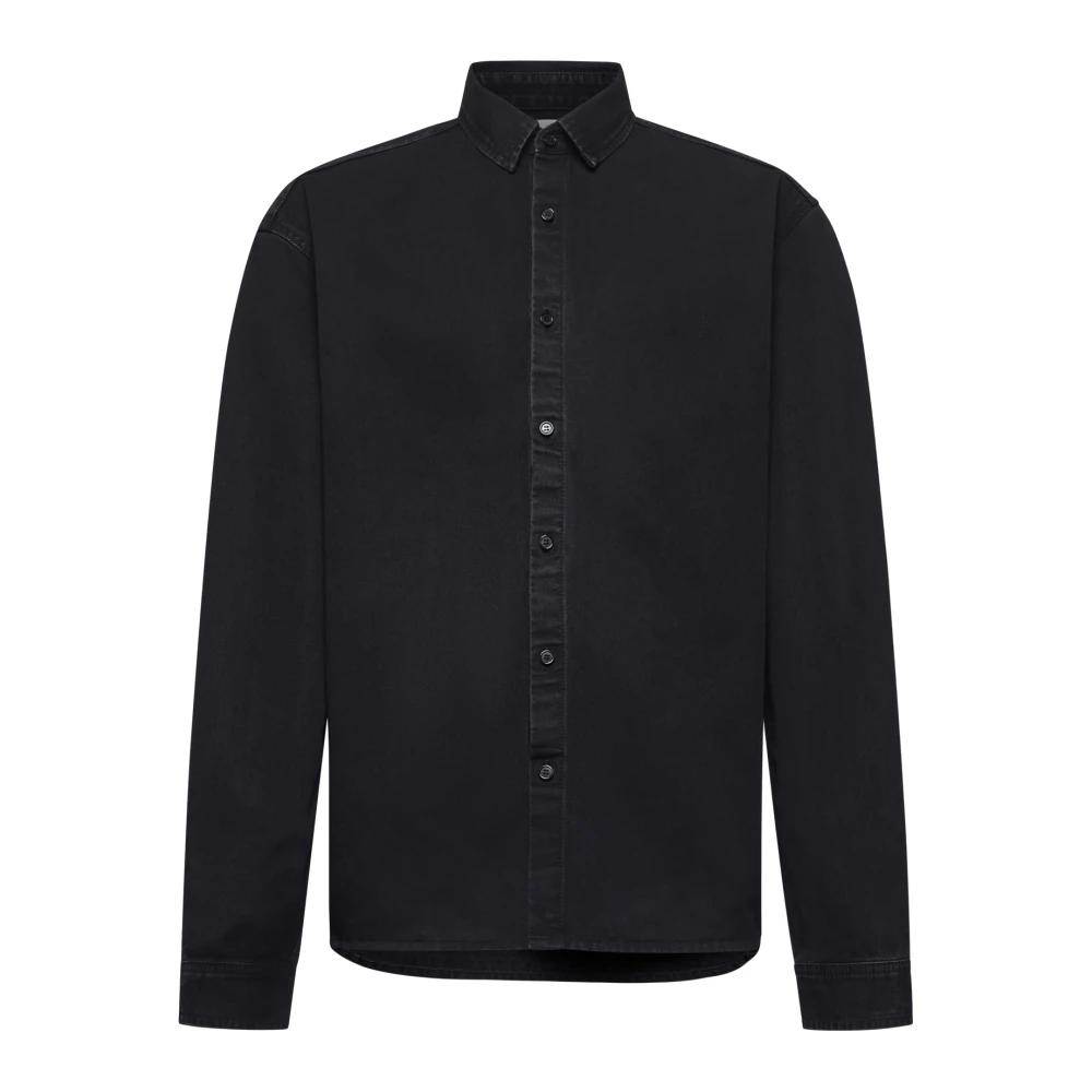 Saint Laurent Zwarte Denim Relaxte Fit Shirt Black Heren
