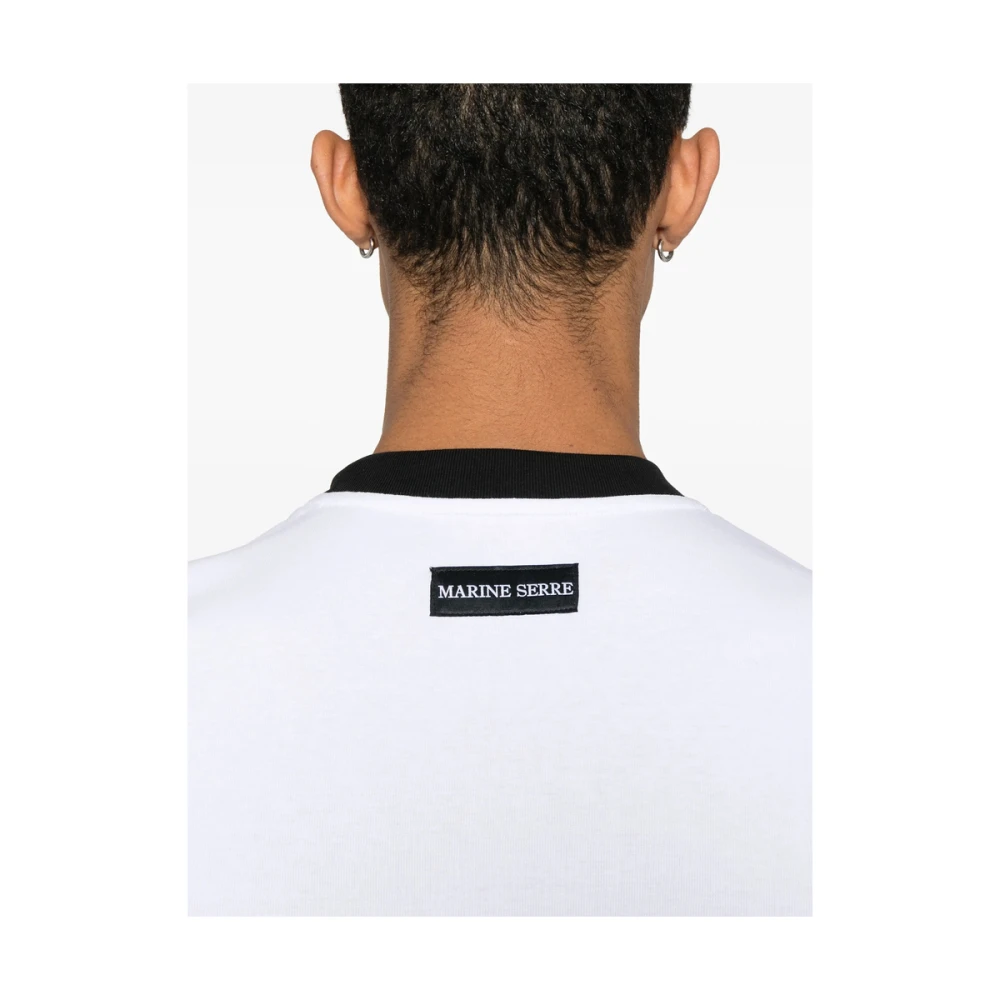 Marine Serre Witte Crew Neck T-shirt met Contrasterende Trim White Heren