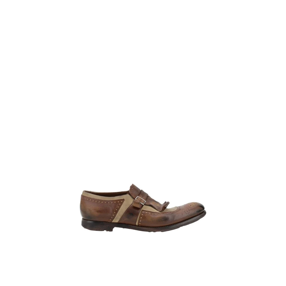 Church's Metalen Gesp Leren Loafers met Blokhak Brown Heren