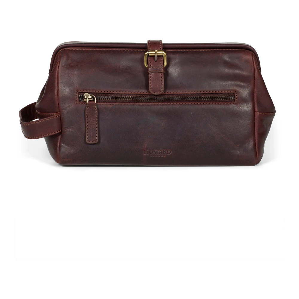 Howard London Bruine leren toilettas reisset Brown Heren