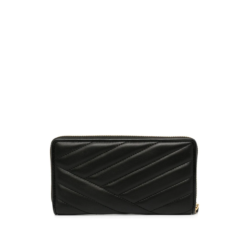 TORY BURCH Zwarte leren portemonnee met Chevron Quilting Black Dames