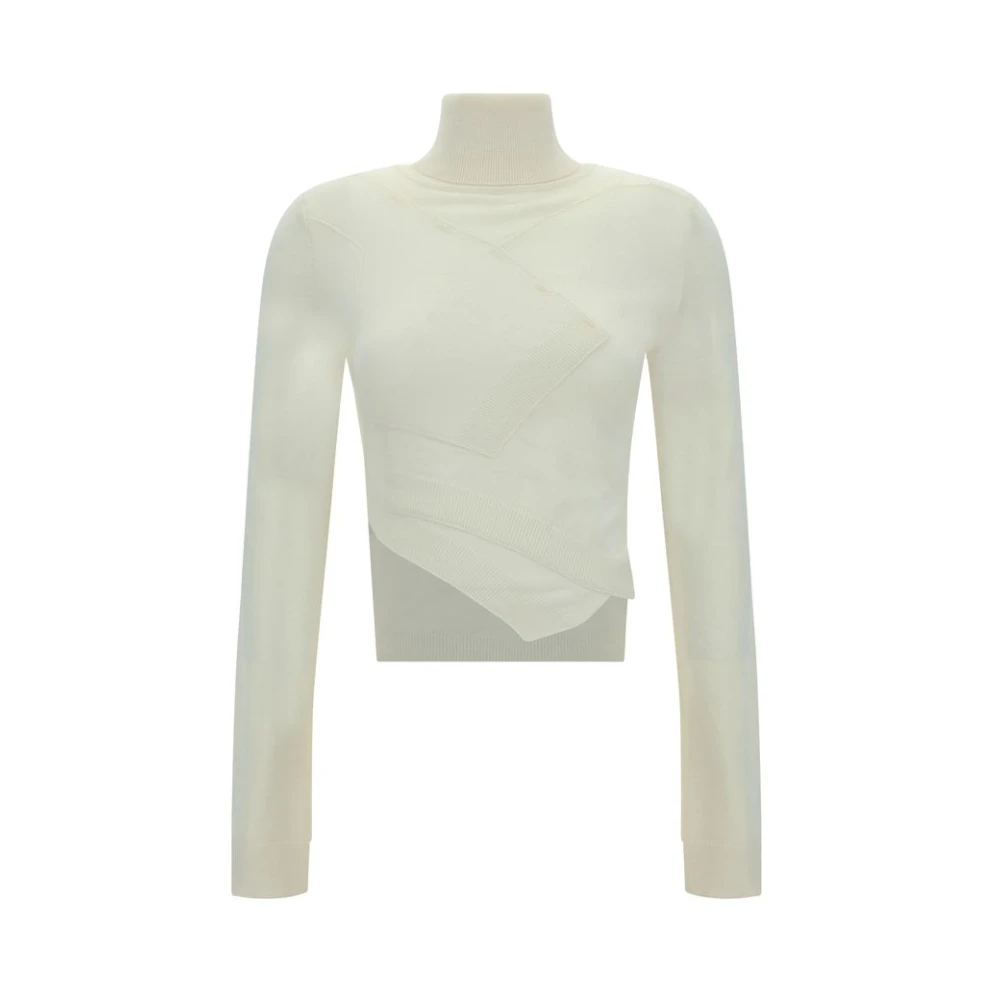 MM6 Maison Margiela Asymmetrische Wollen Trui White Dames