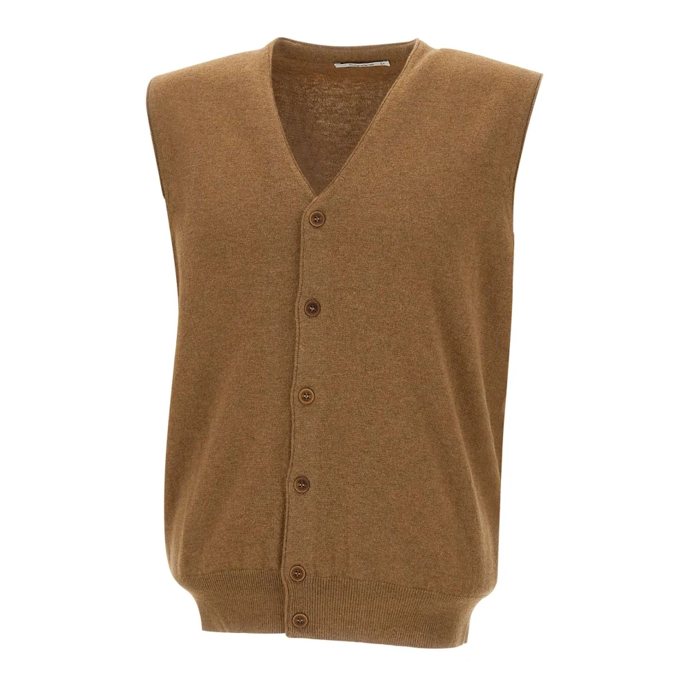 Kangra Bruine Wollen Vest V-Hals Mouwloos Brown Heren