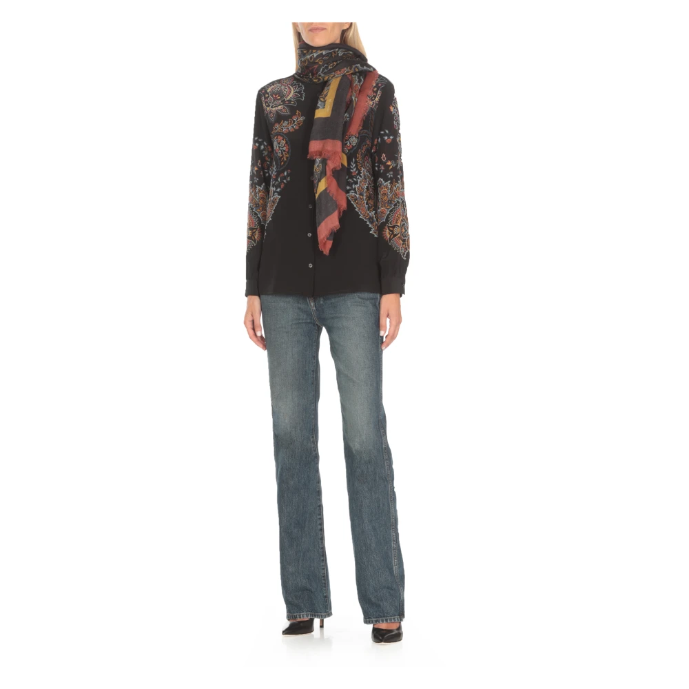 ETRO Paisley Print Wol Kasjmier Zijde Sjaal Multicolor Dames