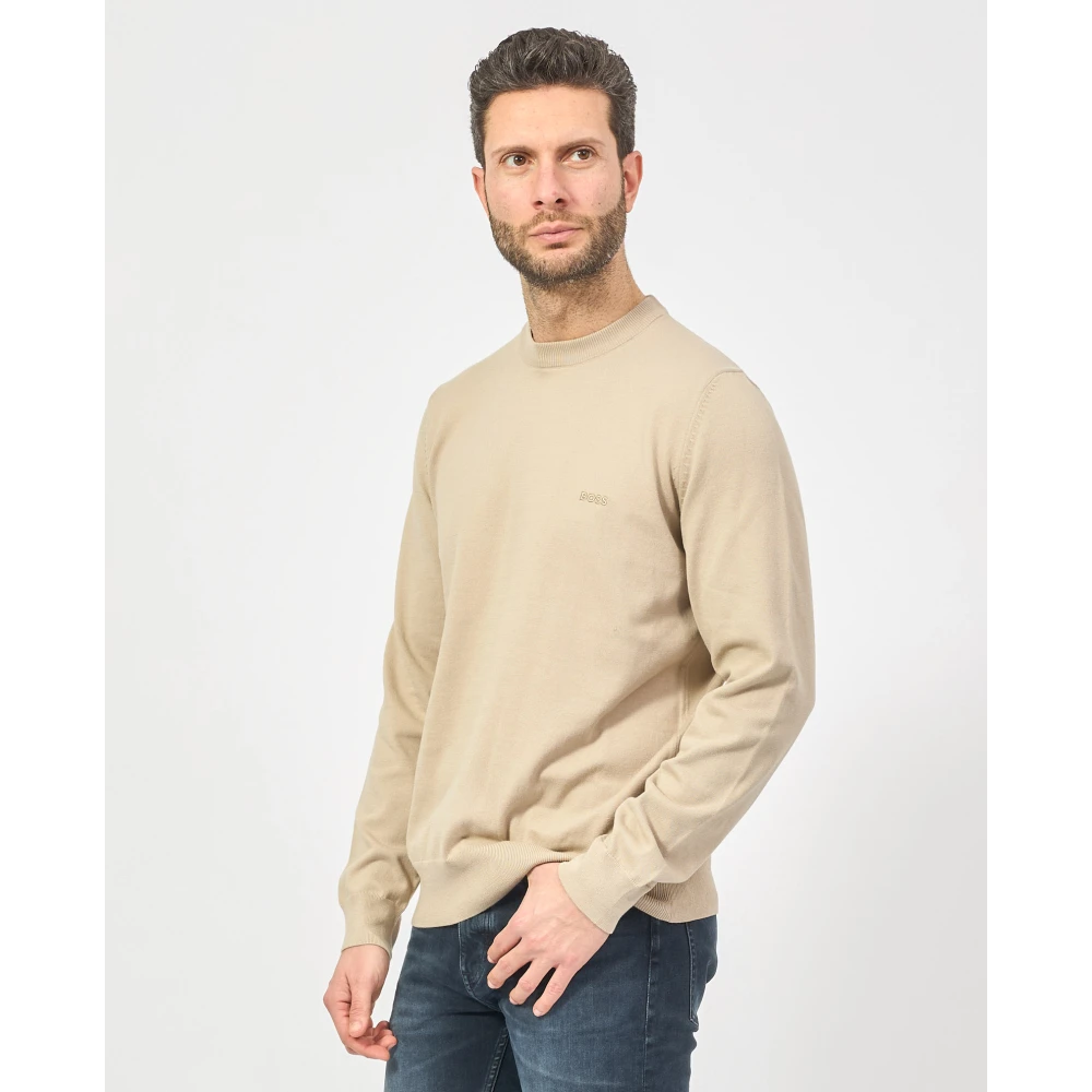 Hugo Boss Beige Katoenen Trui met Geborduurd Logo Beige Heren
