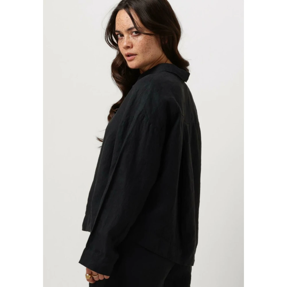 Selected Femme Zwarte Linnen Blouse Casual-Chic Stijl Black Dames