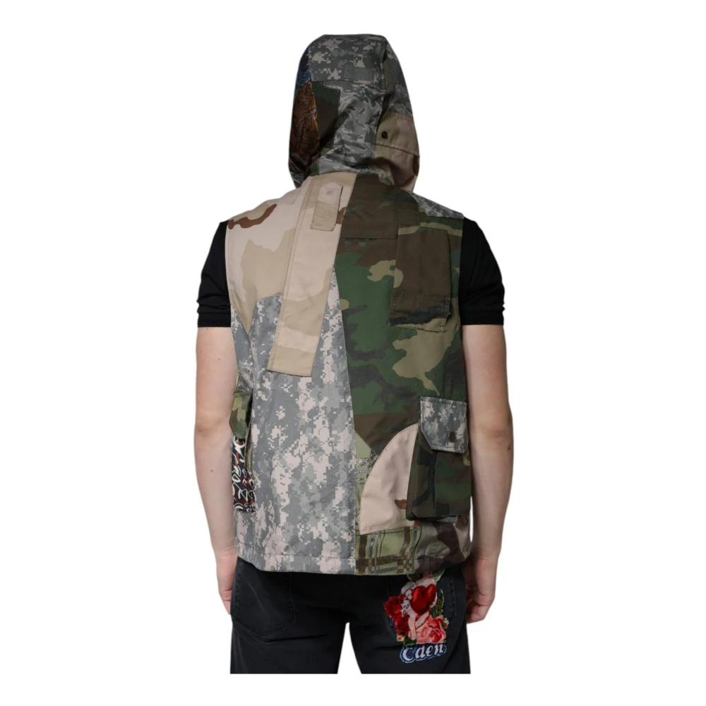 Dolce & Gabbana Multicolor Patchwork Hooded Vest Jas Multicolor Heren