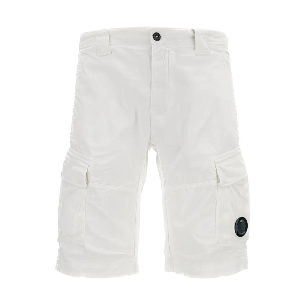 C.p. Company Men's White Stretch Sateen Cargo Shorts - Casual Shorts - S - Shorts