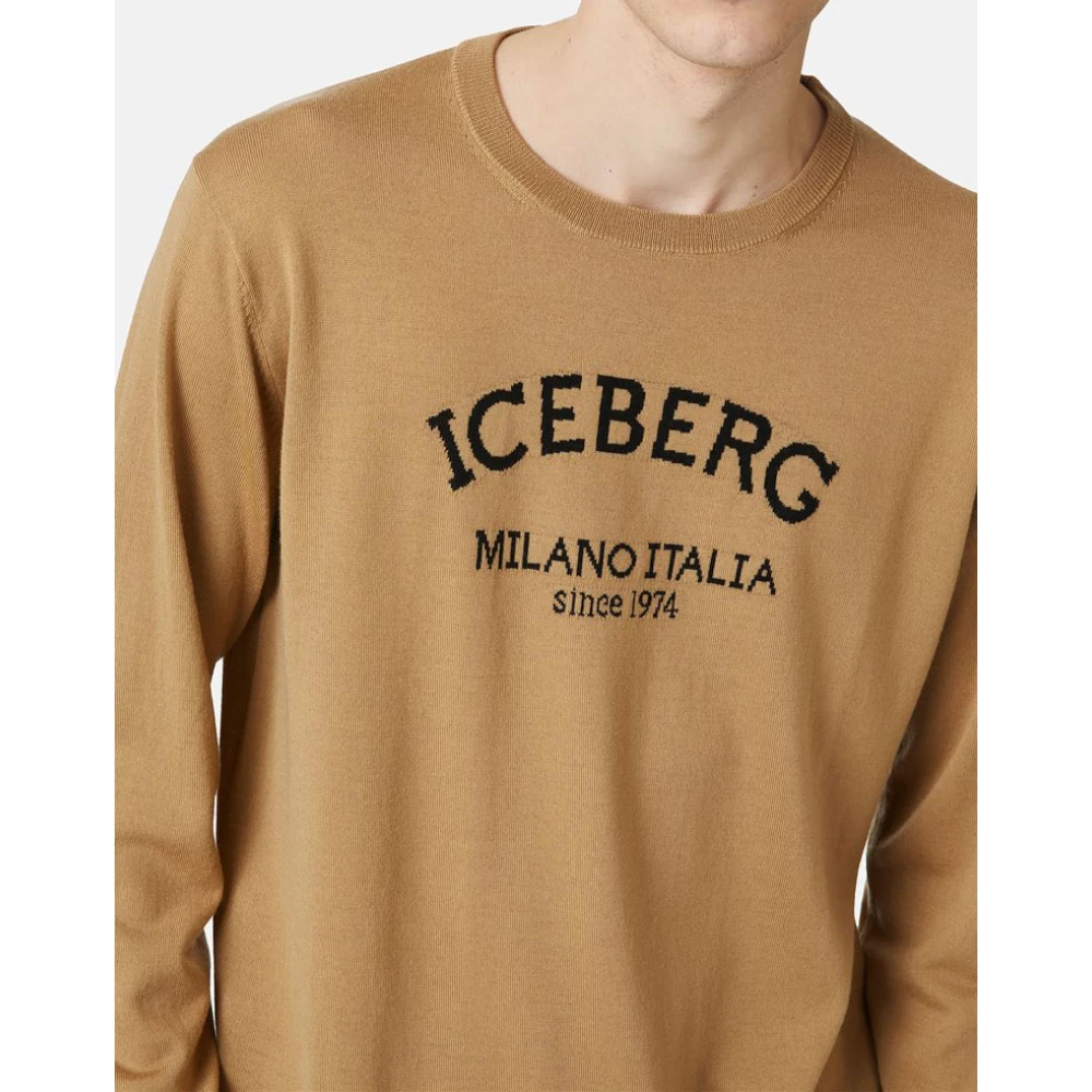Iceberg Trui met ronde hals en logo Beige Heren