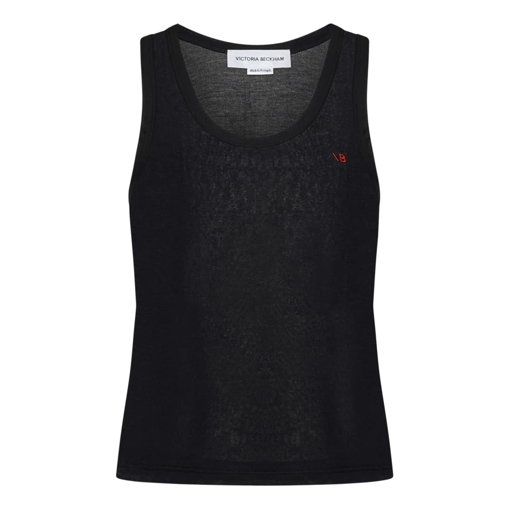 Victoria Beckham Zwarte Mouwloze Top met Rode Borduursels Black Dames