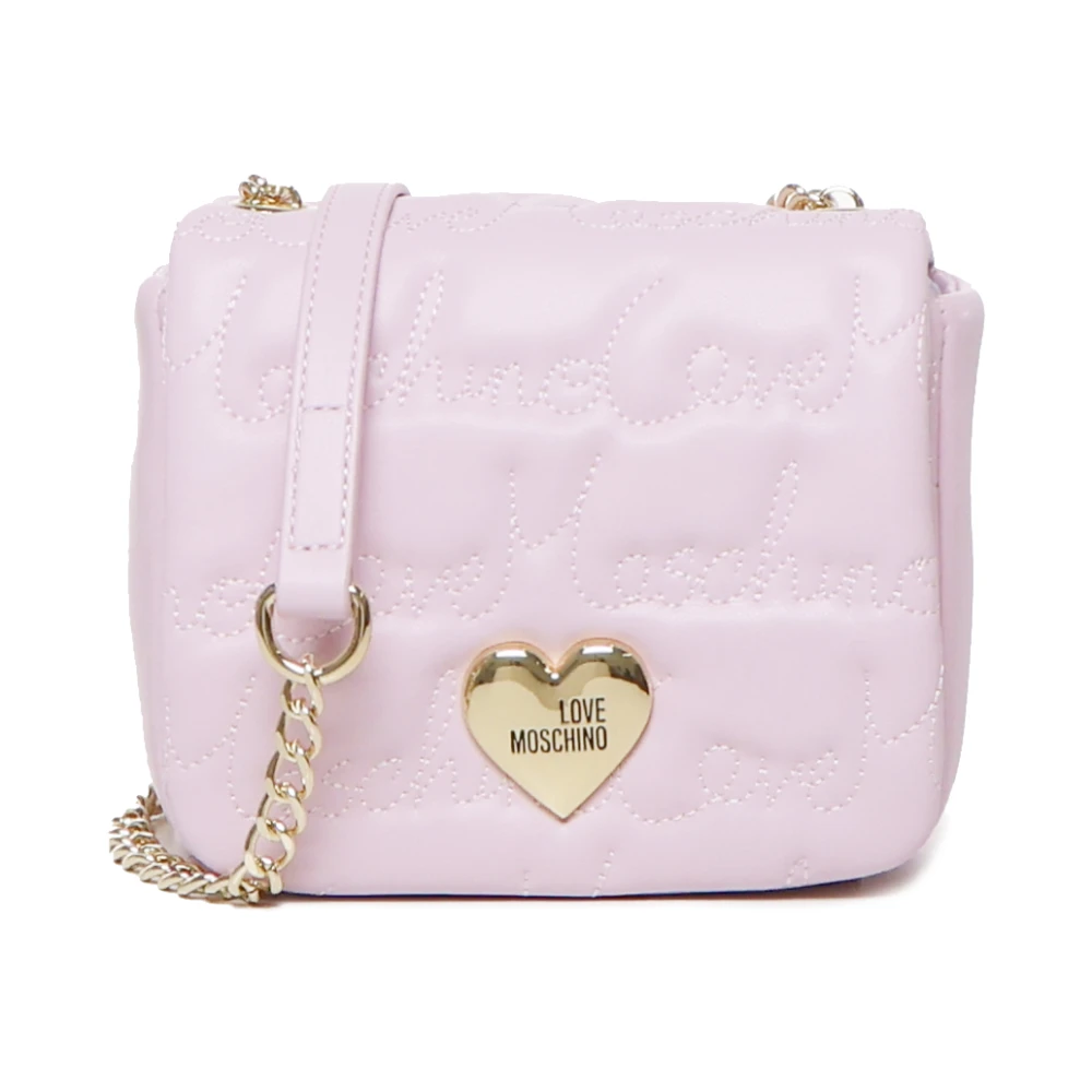 Love Moschino Roze Ecoleer Schoudertas Flap Sluiting Pink Dames