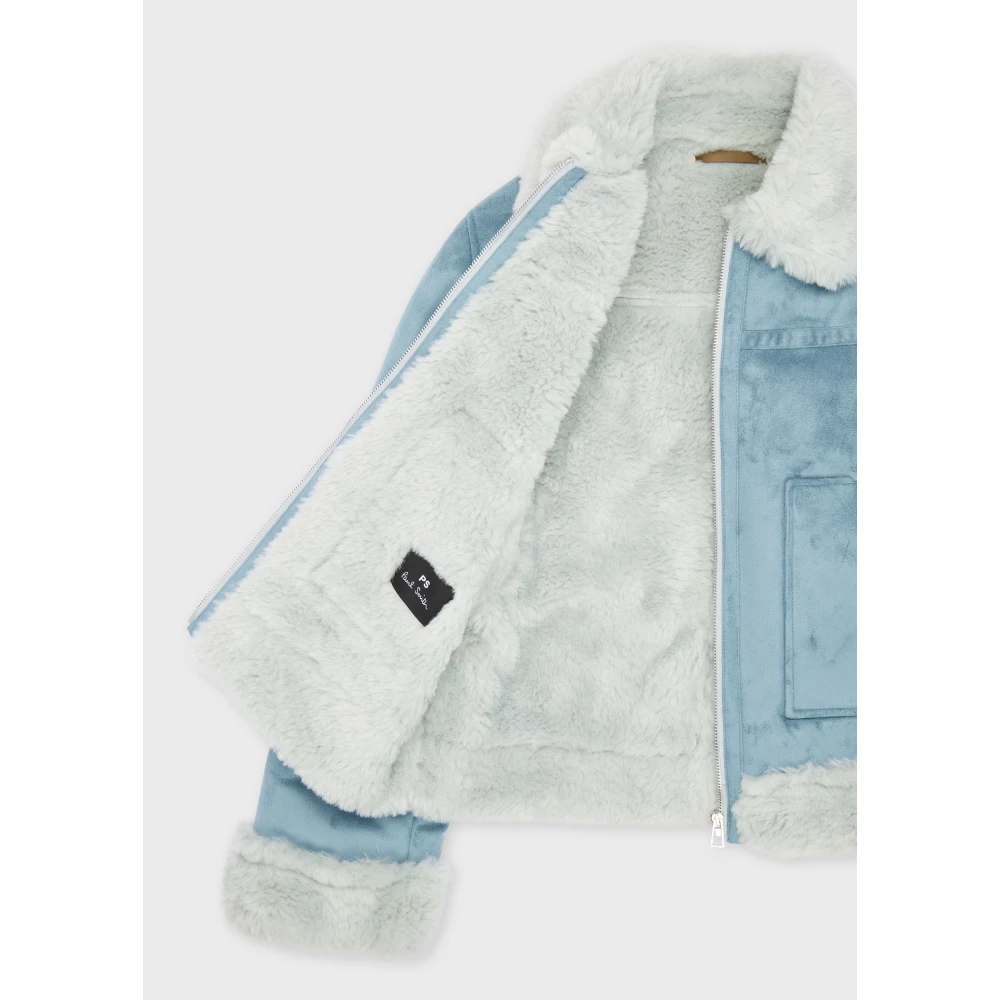 PS By Paul Smith Korte faux shearling jas met rits Blue Dames