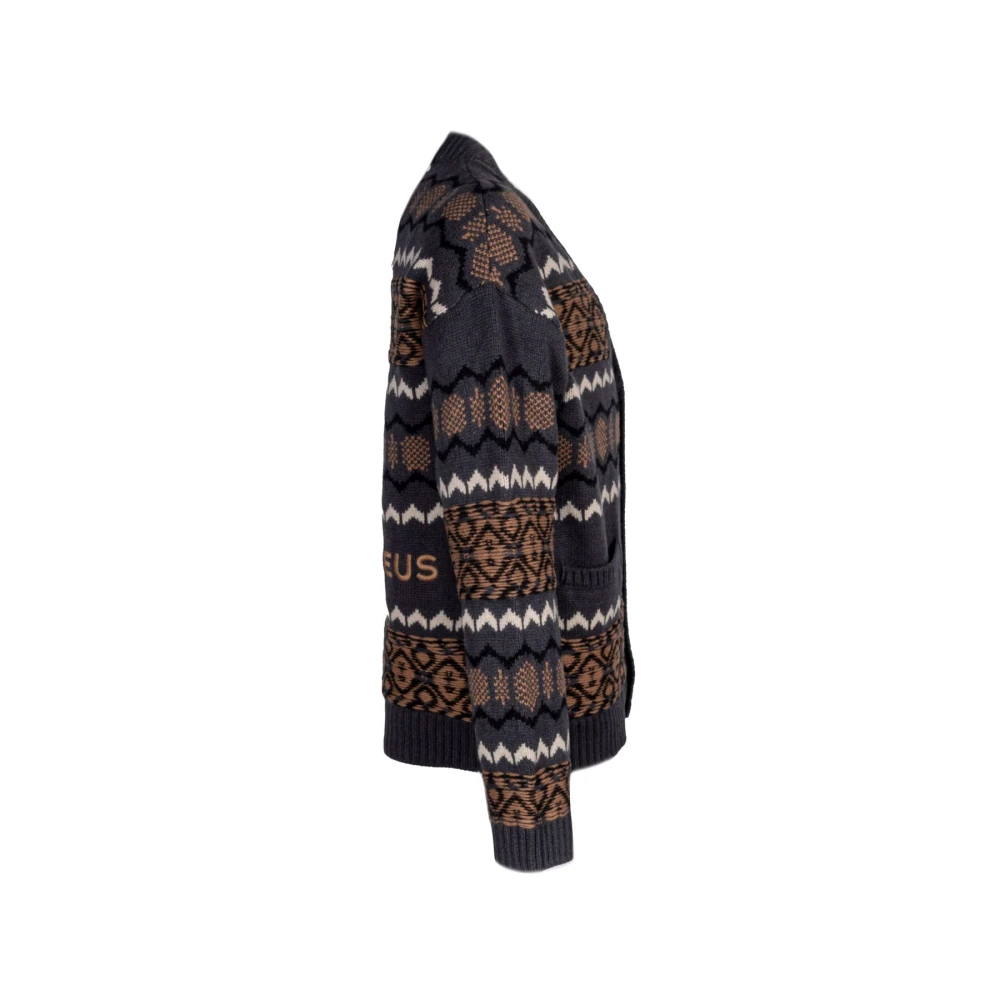 Laneus Heren Cardigan Over Fit Jacquard Details Brown Heren