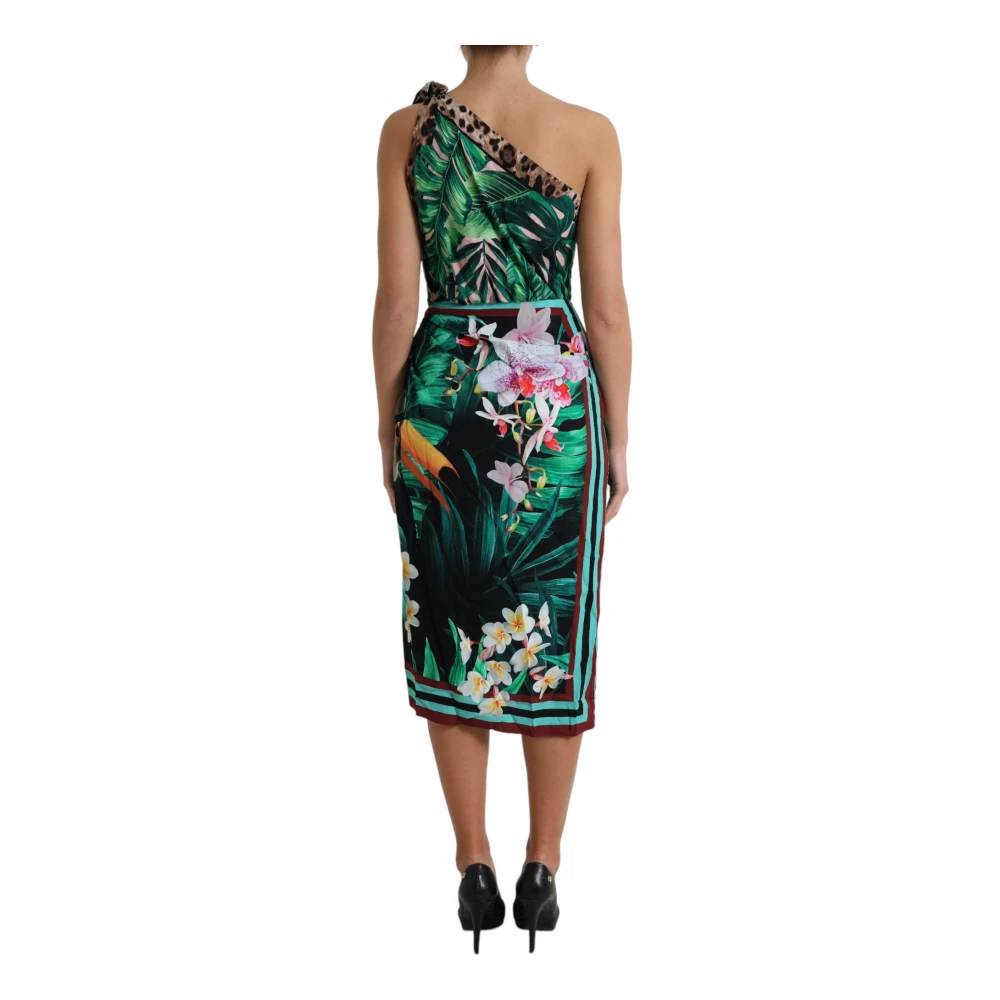 Dolce & Gabbana Tropische Jungle One-Shoulder Jurk Green Dames