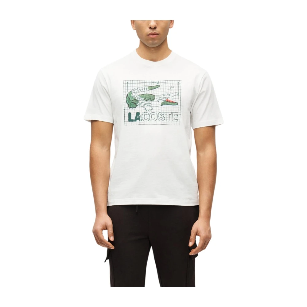 Lacoste Men's White T-Shirts, M, Graphic T-Shirt