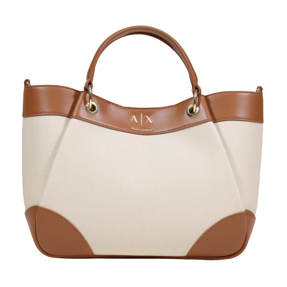 Armani Exchange Women's Beige Elegant Shopper In Structured Fabric