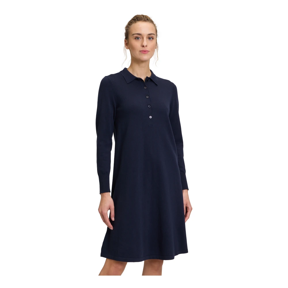 Vera Mont Gebreide Jurk met Knopen Blue Dames
