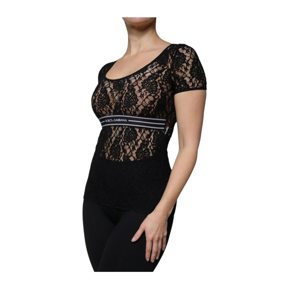 Dolce & Gabbana Zwarte Kant Logo Top Black Dames