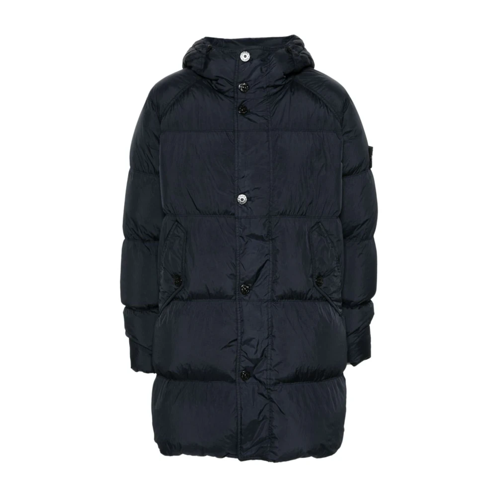 Stone Island Blauwe donsgevulde capuchonjas Blue Heren