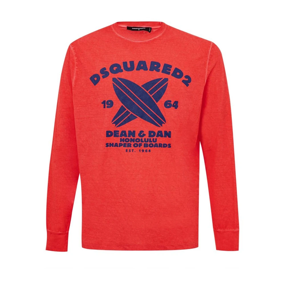 Dsquared2 Rode Katoenen Tee Klassieke Crew Neck Red Heren