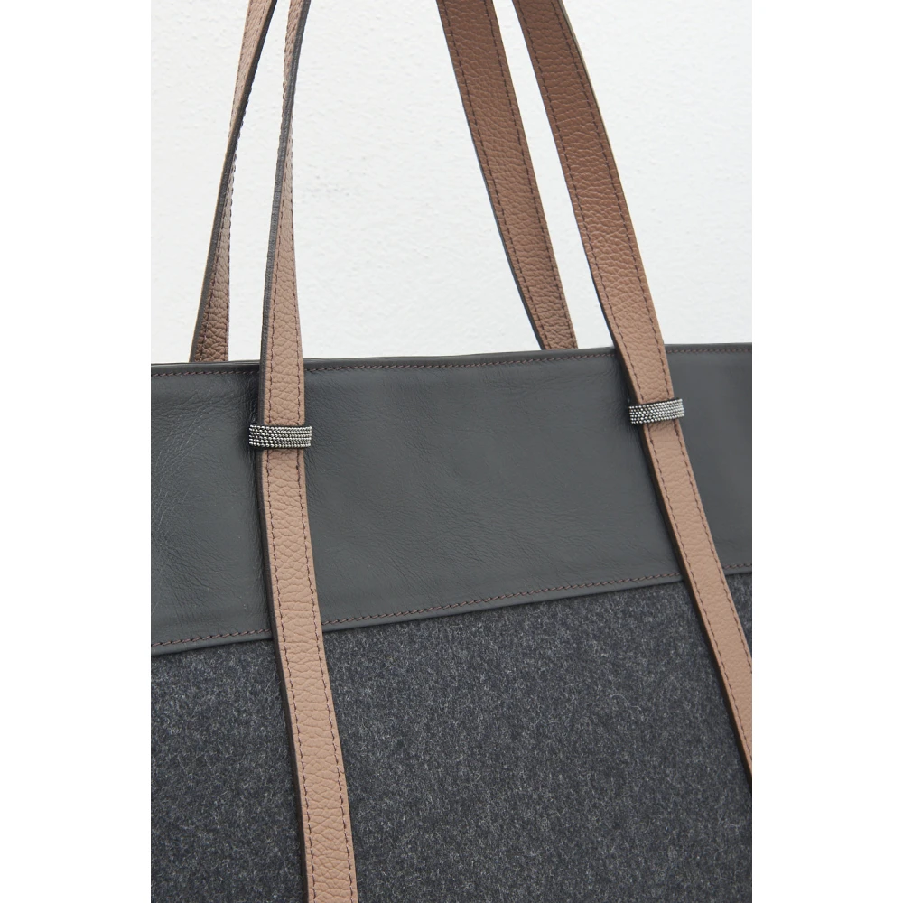 PESERICO Vilt echt leer en Punto Luce trim tote tas Gray Dames