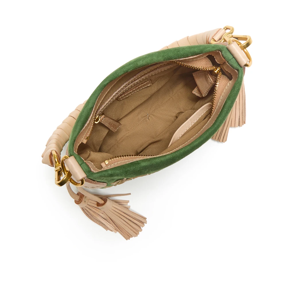 Maliparmi Kleine Leren & Raffia Schoudertas Green Dames
