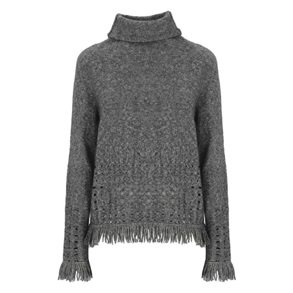 Kangra Kasjmier Katoenen Trui met Kantafwerking Gray Dames