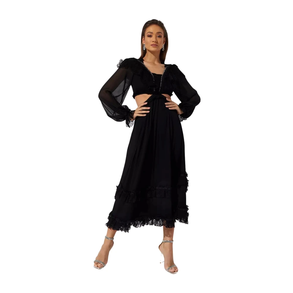 Ixiah Zwarte Zinna Midi Jurk Black Dames