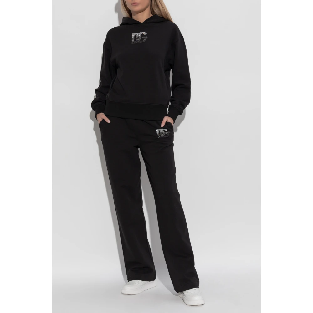 Dolce & Gabbana Sweatpants met logo afgewerkt met glinsterende kristallen Black Dames