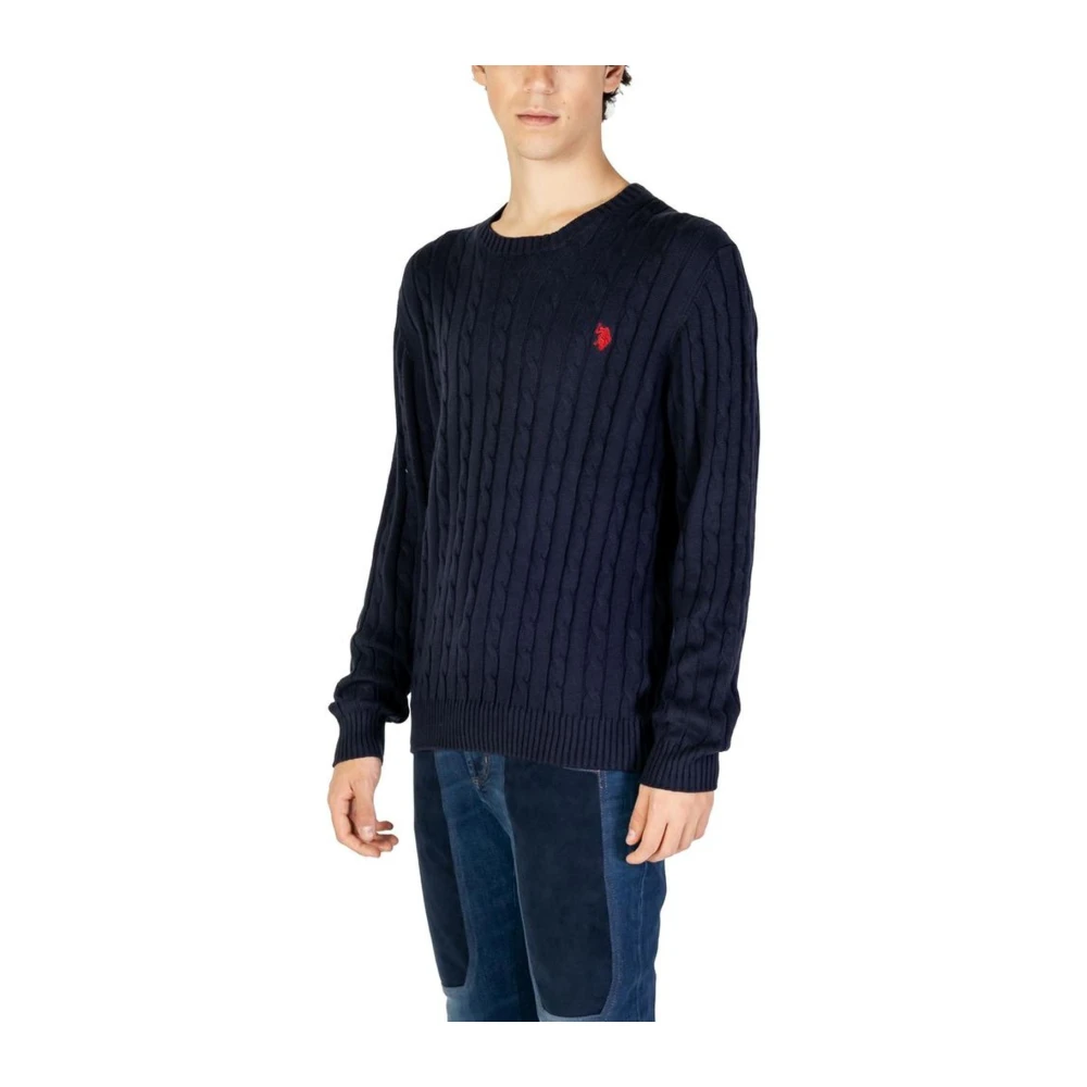 U.s. Polo Assn. Blauwe Gebreide Trui Katoen Kasjmiermix Blue Heren