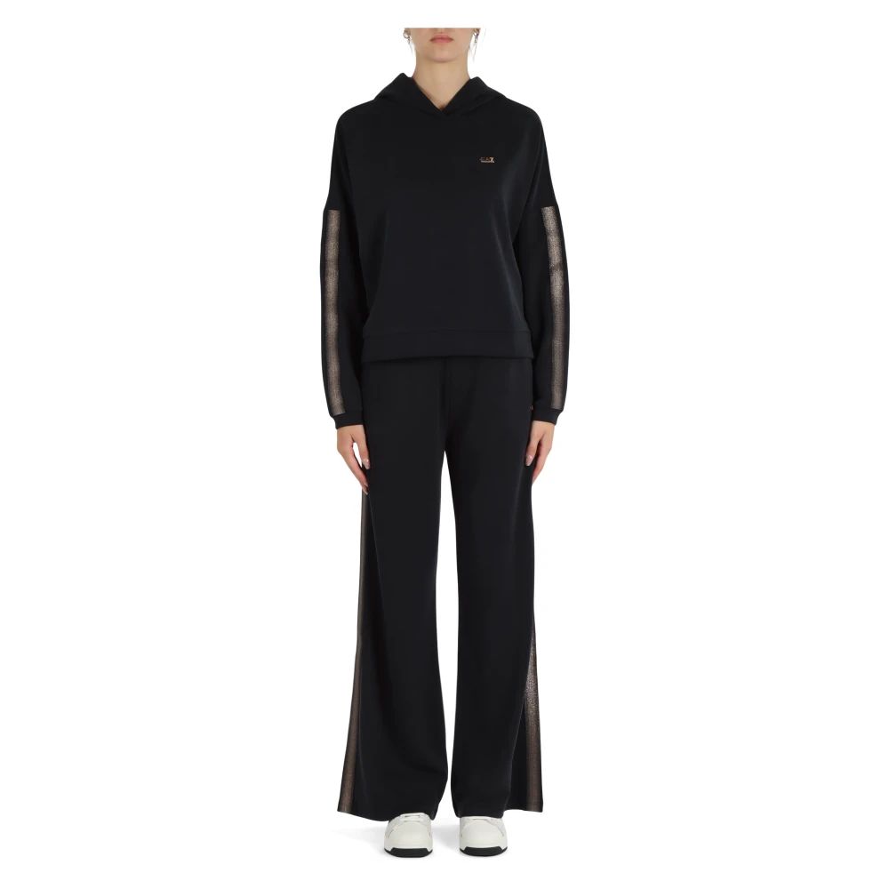 Emporio Armani EA7 Modal Sporty Tracksuit Wide Leg Black Dames