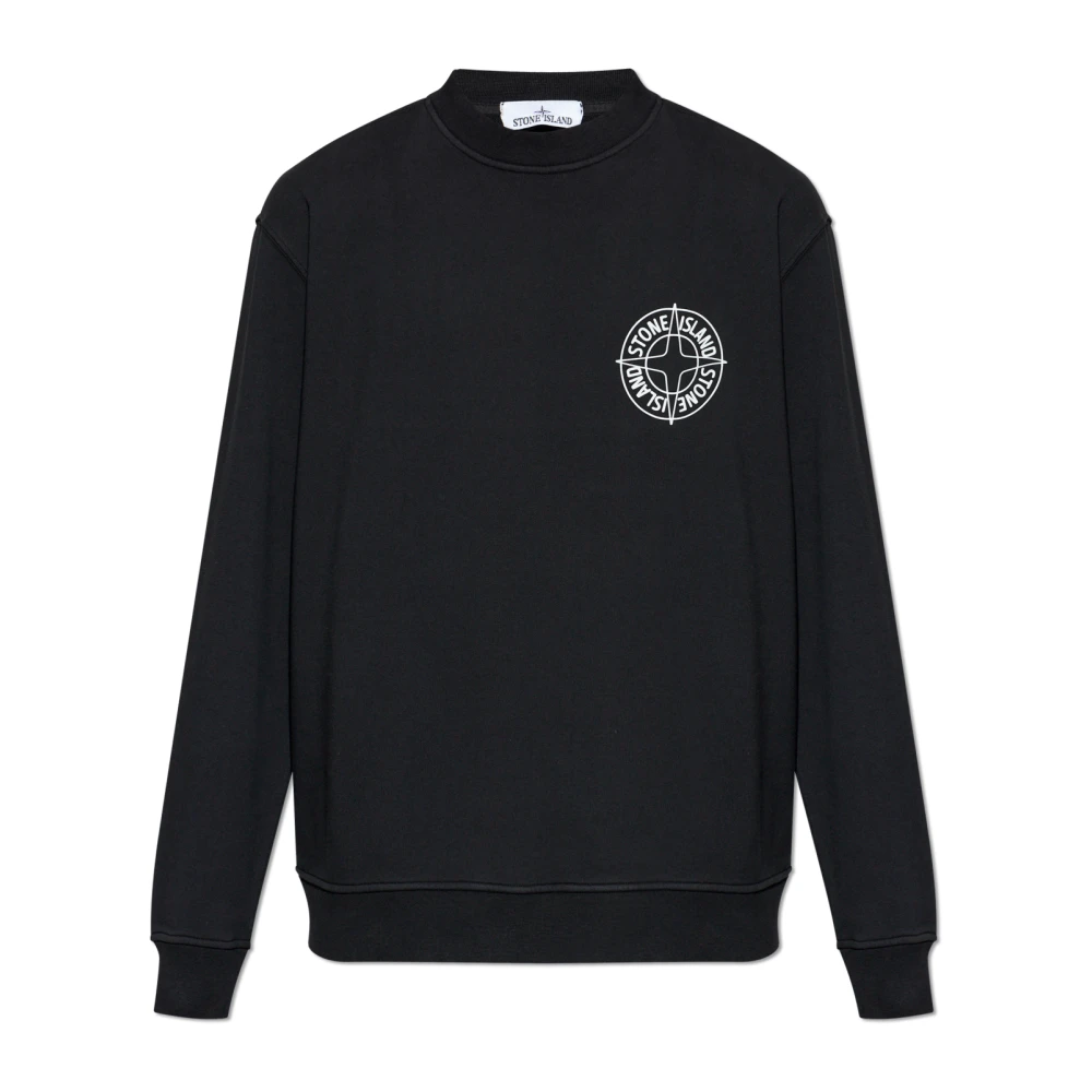 Stone Island Men's Black Sweatshirts, Xl, Sweatshirt With Printed Logo