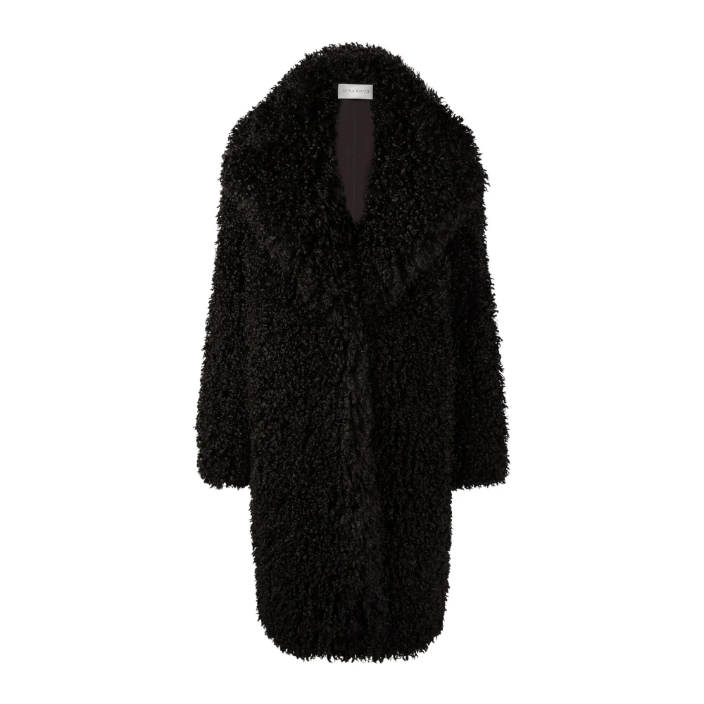 Nina Ricci Svart Faux Fur Oversized Coat Black, Dam