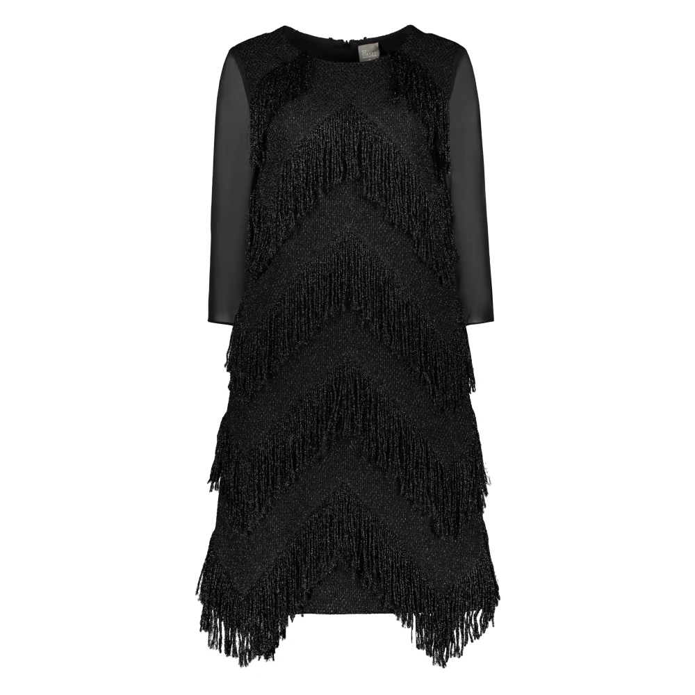 Lorena Antoniazzi Jurk met franjes Black Dames
