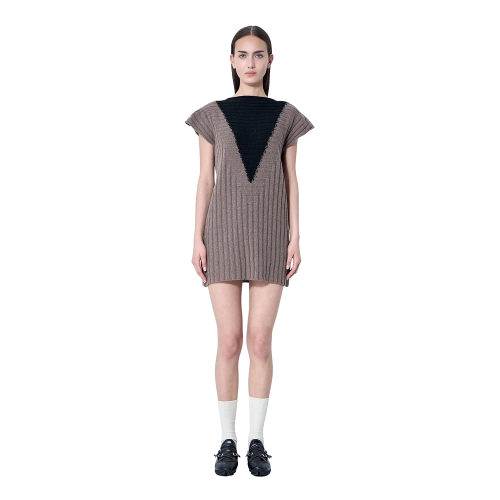 Kiko Kostadinov Women's Brown Rib Knit Dress With Contrast Panels