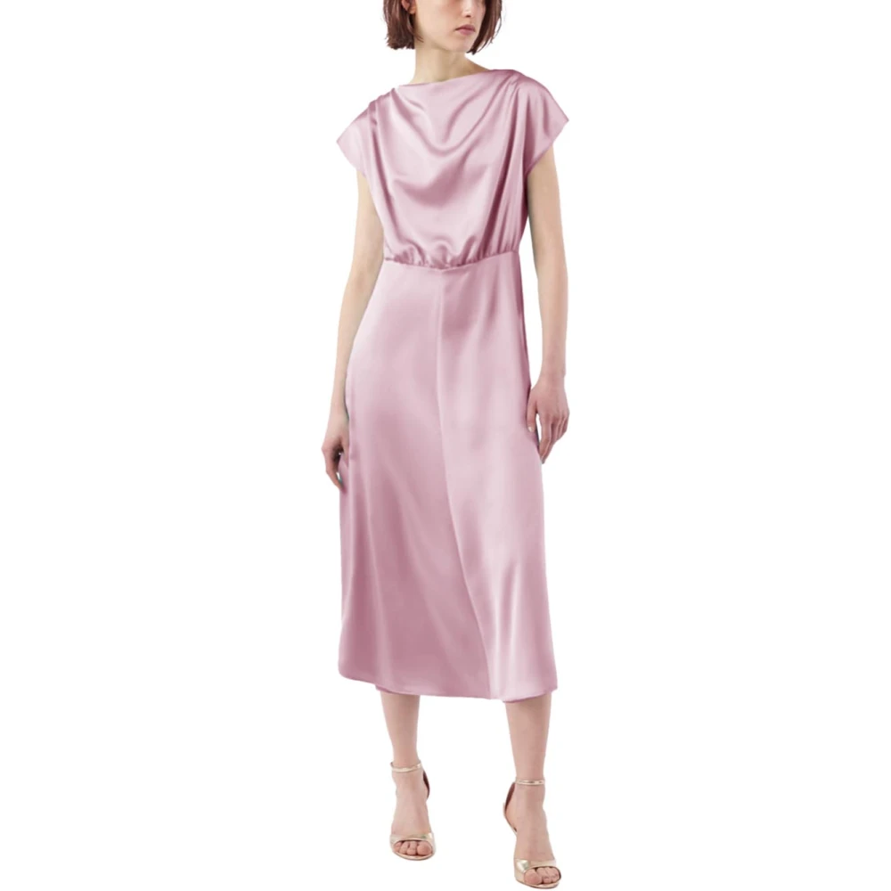 Pennyblack Satijnen Midi Jurk met Asymmetrische Details Pink Dames