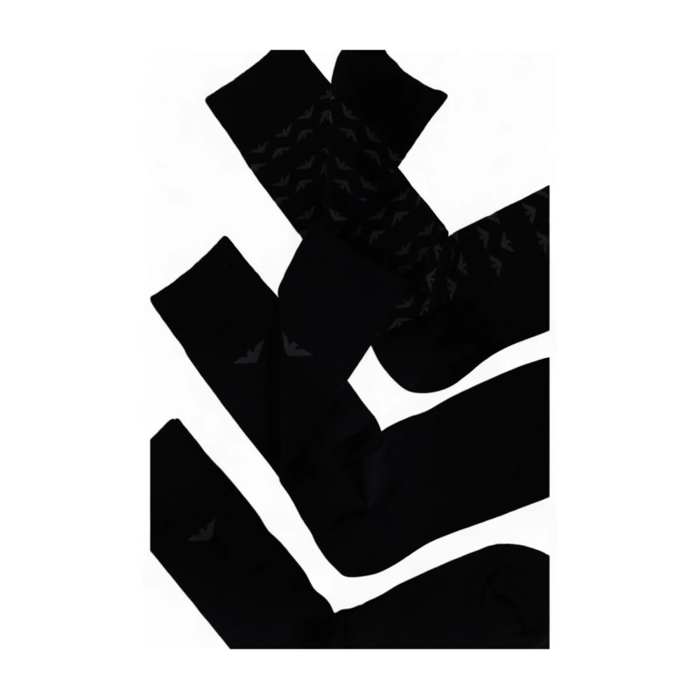 Emporio Armani Zwarte Katoenen Crew Socks AllOver Logo Black Heren