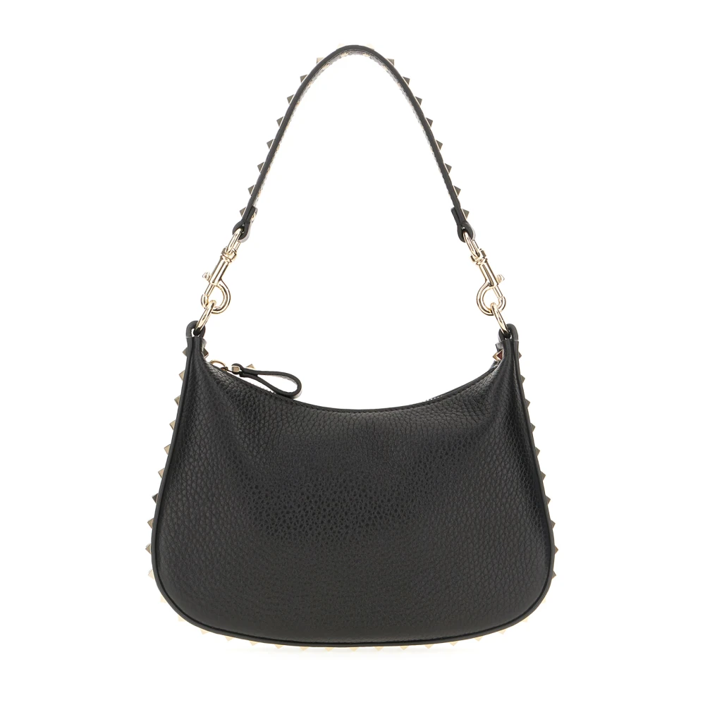 Valentino Garavani Goudkleurige Rockstud Kalfsleren Hobo Tas Black Dames