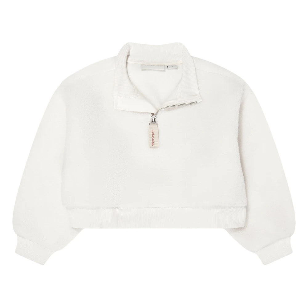 Calvin Klein Women's Beige Sherpa Fleece Half Zip Sweatshirt
