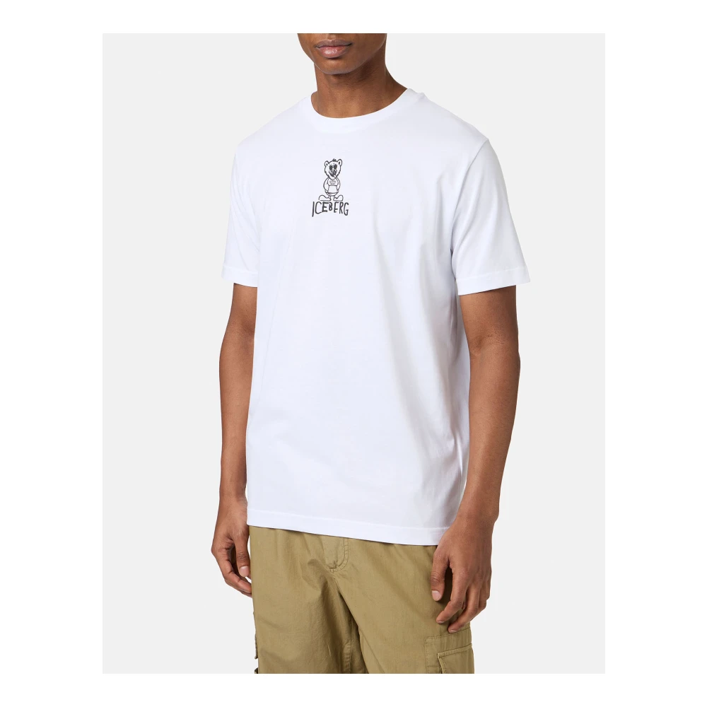 Iceberg Wit slim fit katoenen T-shirt met beerprint en ijsberglogo White Heren