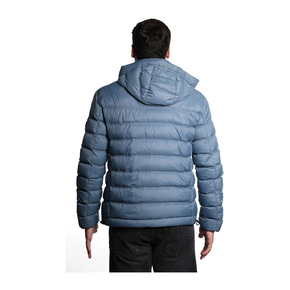 Peuterey Blauwe gewatteerde jas met afneembare capuchon Blue Heren