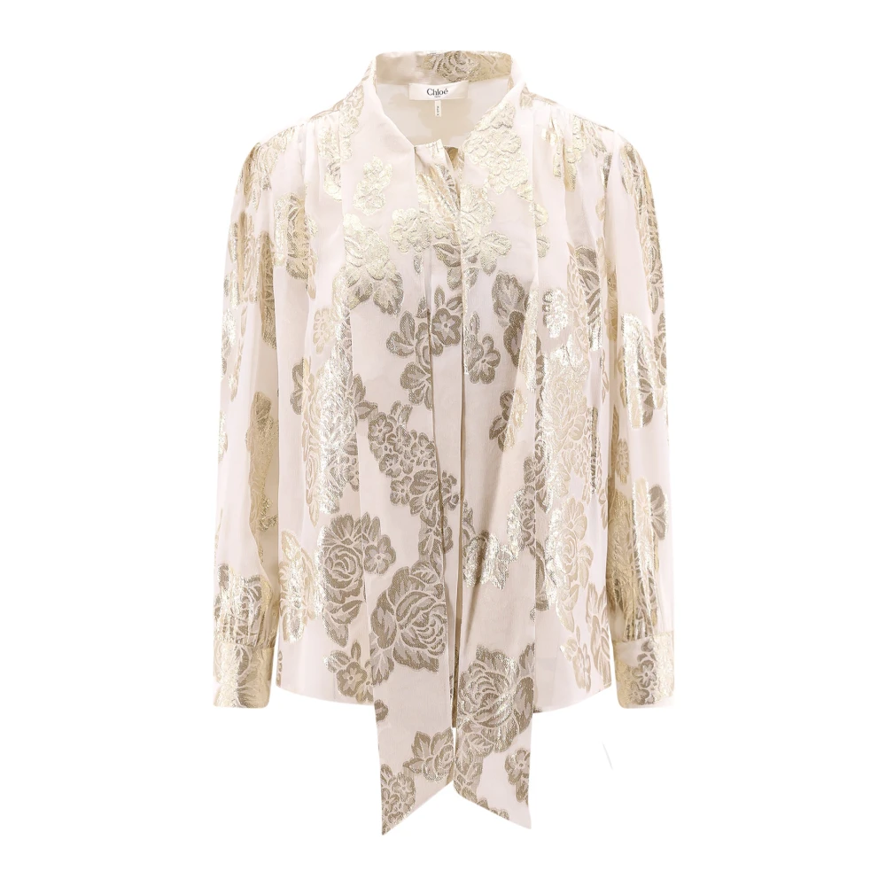 Chloé Lavallière zijden en lurex overhemd Beige Dames