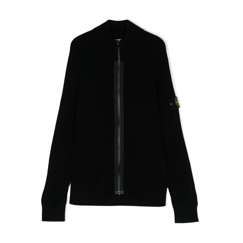 Stone Island Black Kids Cardigans, Male, 10 Y, Maglia Rws Knitwear