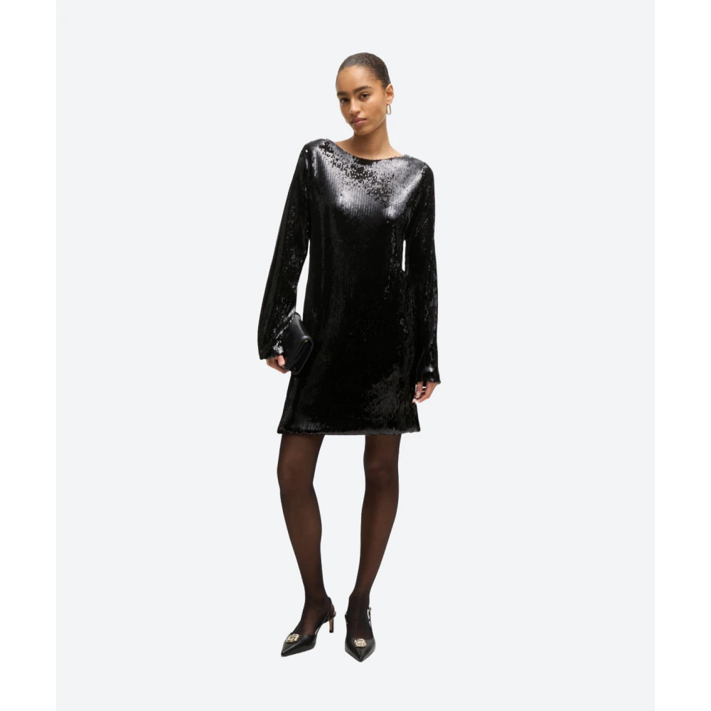 Hugo Boss Paillet Lange Mouw Jurk Black Dames