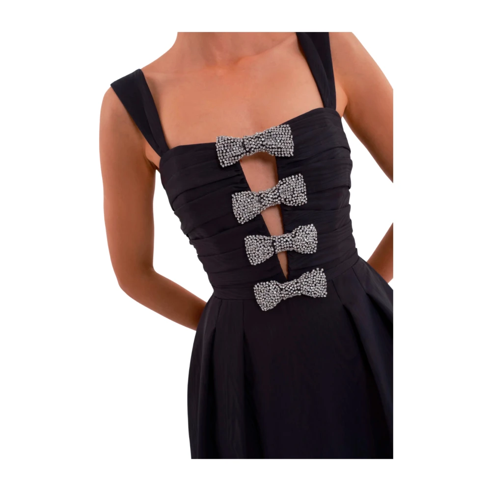 Rebecca Vallance Elegante Strap Midi Jurk met Diamanten Strik Detail Black Dames