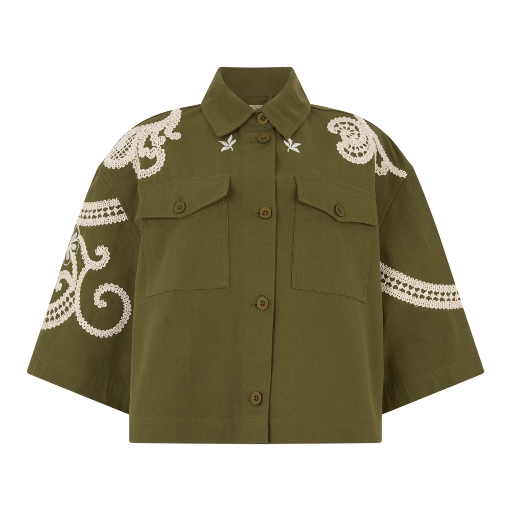 Weekend Max Mara Women's Green Short Shirt With Embroidered Details - Shirts - Xs - Blouses & Shirts