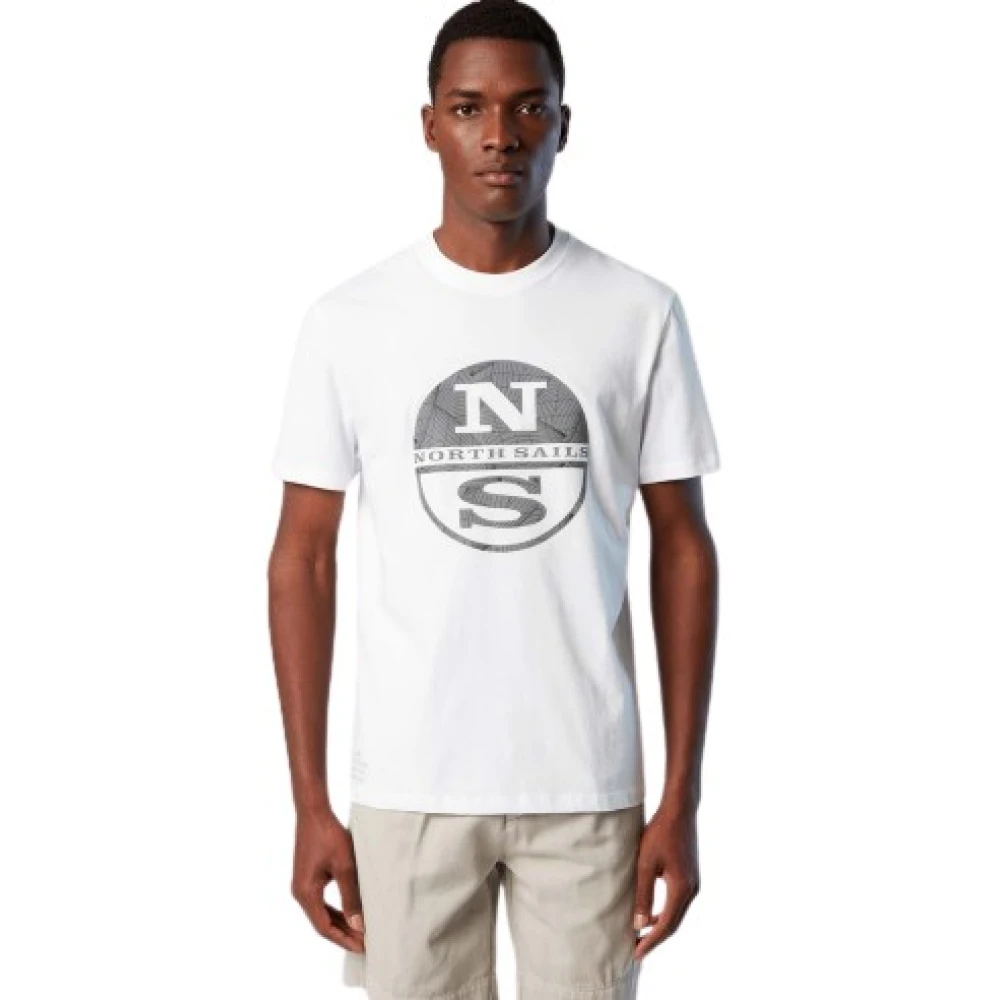 North Sails Heren T-shirt van biologisch katoen met reflecterende print White Heren